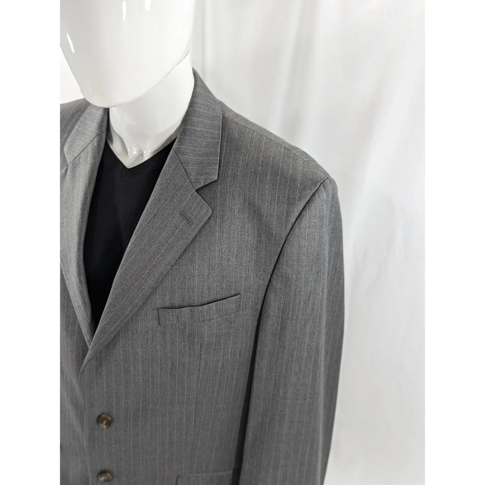 Chaps Ralph Lauren Blazer Suit Jacket Wool Cashmere Gray Pinstripe 44R Big Wide‎